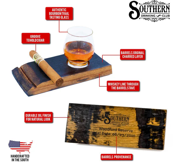 Southern Drinking Club Cigar Holder and Coaster With Whiskey Tasting Glass